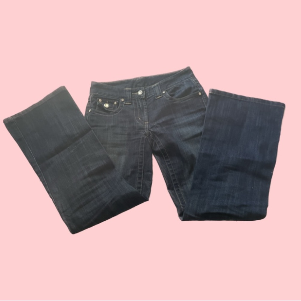 low rise blue flare jeans